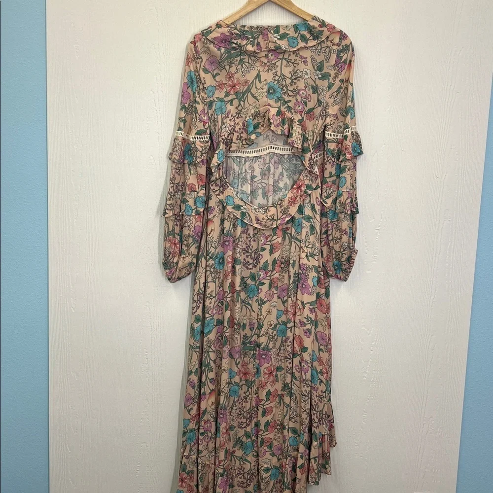 Spell - Sayulita Frill Colorful Floral V Neck Long Sleeve Midi Dress Size Medium - Picture 13 of 14